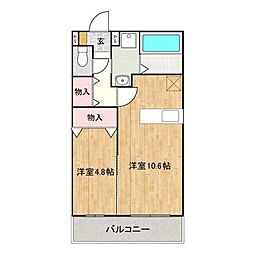 JR山陽本線 松永駅 徒歩22分の賃貸マンション 2階1LDKの間取り
