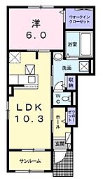 井原鉄道 井原駅 徒歩19分の賃貸アパート 1階1LDKの間取り
