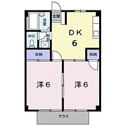 JR山陽本線 福山駅 3.5kmの賃貸アパート 1階2DKの間取り