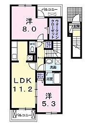 JR山陽新幹線 福山駅 5.2kmの賃貸アパート 2階2LDKの間取り