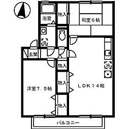 JR山陽本線 東福山駅 3.2kmの賃貸アパート 1階2LDKの間取り