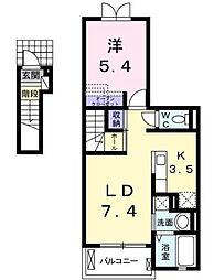 JR山陽本線 東福山駅 徒歩10分の賃貸アパート 2階1LDKの間取り