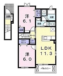 JR山陽本線 大門駅 5.6kmの賃貸アパート 2階2LDKの間取り