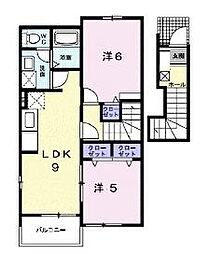 JR福塩線 道上駅 徒歩4分の賃貸アパート 2階2DKの間取り