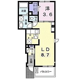 JR山陽本線 東尾道駅 3.7kmの賃貸アパート 1階1LDKの間取り