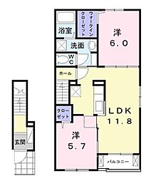 JR山陽本線 尾道駅 バス55分 林公民館下車 徒歩5分の賃貸アパート 2階2LDKの間取り