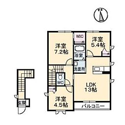 JR山陽本線 東福山駅 徒歩10分の賃貸アパート 2階3LDKの間取り