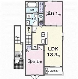 JR山陽本線 大門駅 4.6kmの賃貸アパート 2階2LDKの間取り