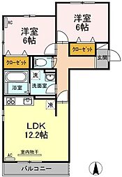 JR山陽本線 東福山駅 4.5kmの賃貸アパート 2階2LDKの間取り