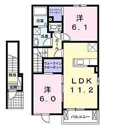 JR福塩線 横尾駅 3.4kmの賃貸アパート 2階2LDKの間取り