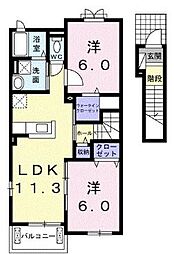 JR福塩線 近田駅 徒歩27分の賃貸アパート 2階2LDKの間取り
