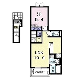 JR山陽本線 東福山駅 徒歩5分の賃貸アパート 2階1LDKの間取り