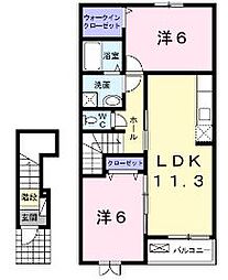 JR山陽本線 備後赤坂駅 徒歩27分の賃貸アパート 2階2LDKの間取り