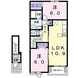 JR山陽本線 福山駅 3.9kmの賃貸アパート 2階2LDKの間取り