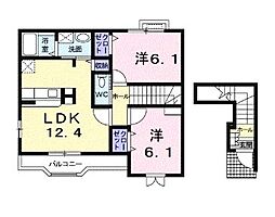 JR福塩線 近田駅 徒歩5分の賃貸アパート 2階2LDKの間取り