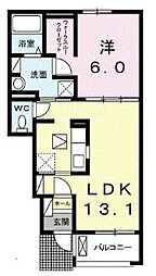 JR福塩線 戸手駅 徒歩18分の賃貸アパート 1階1LDKの間取り