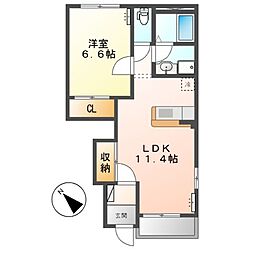 プルメリア 1階1LDKの間取り