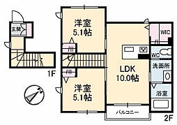 JR山陽本線 備後赤坂駅 徒歩31分の賃貸アパート 2階2LDKの間取り