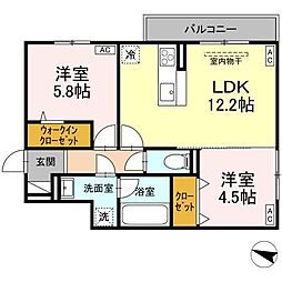 JR山陽本線 東福山駅 徒歩18分の賃貸アパート 3階2LDKの間取り