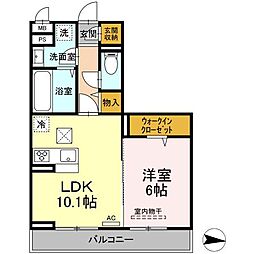 井原鉄道 湯野駅 徒歩15分の賃貸アパート 1階1LDKの間取り