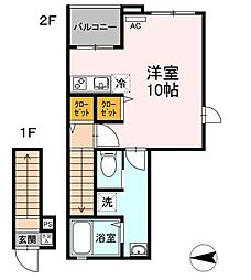 JR山陽本線 東福山駅 徒歩10分の賃貸アパート 2階ワンルームの間取り