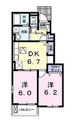 JR山陽本線 東福山駅 徒歩25分の賃貸アパート 1階2DKの間取り
