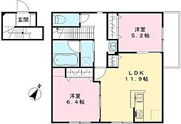 JR山陽本線 福山駅 徒歩30分の賃貸アパート 2階2LDKの間取り