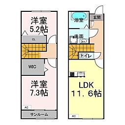 福山市引野町2丁目アパート 2SLDKの間取図画像