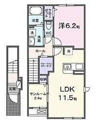 福山市千代田町2丁目アパート 1LDKの間取図画像