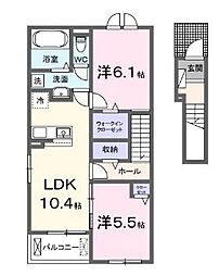 福山市高西町川尻アパート 2LDKの間取図画像