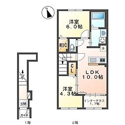 福山市東川口町3丁目アパート 2LDKの間取図画像