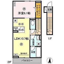 福山市新市町大字新市アパート 1LDKの間取図画像