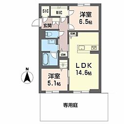 福山市大門町1丁目アパート 2LDKの間取図画像