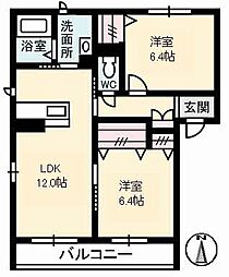 シャーメゾングローリー 2LDKの間取図画像