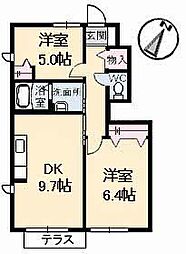 ブランシェ佐藤 2DKの間取図画像