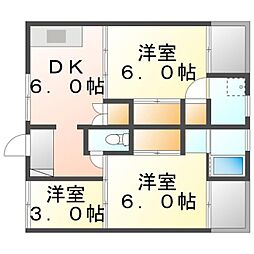 ビレッジハウス水島1号棟 3DKの間取図画像