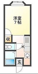 ならの木ハウスB 1Kの間取図画像