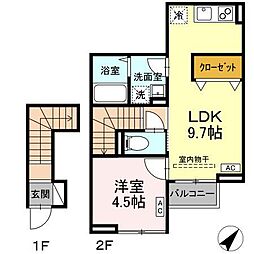 福山市北本庄2丁目アパート 1LDKの間取図画像