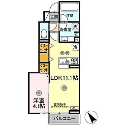福山市引野町3丁目アパート 1LDKの間取図画像