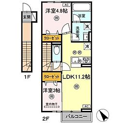 福山市引野町3丁目アパート 2LDKの間取図画像