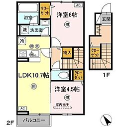 福山市引野町3丁目アパート 2LDKの間取図画像