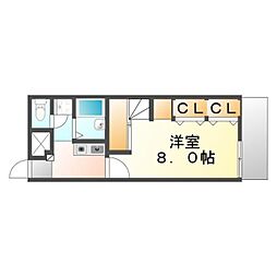 レオパレスメルベーユ竹之内 1Kの間取図画像