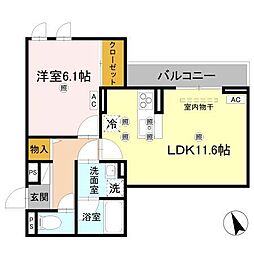 福山市川口町1丁目アパート 1LDKの間取図画像