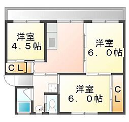 ビレッジハウス旭ヶ丘2号棟 3DKの間取図画像