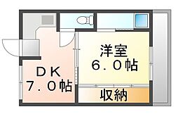 ビレッジハウス竹原1号棟 1DKの間取図画像