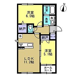 尾道市向島町アパート 2LDKの間取図画像