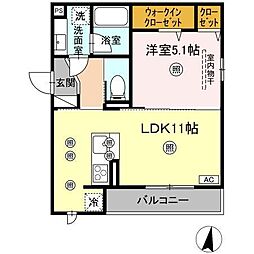 福山市手城町2丁目アパート 1LDKの間取図画像