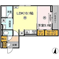 福山市手城町2丁目アパート 1LDKの間取図画像