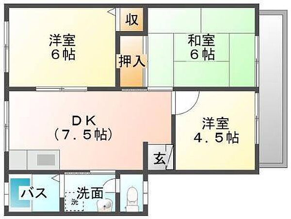 広島県福山市東川口町３丁目(賃貸アパート3DK・2階・52.84㎡)の写真 その3