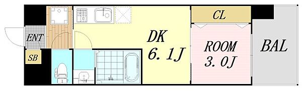 Dimora難波 ｜大阪府大阪市浪速区敷津東1丁目(賃貸マンション1DK・9階・25.01㎡)の写真 その2